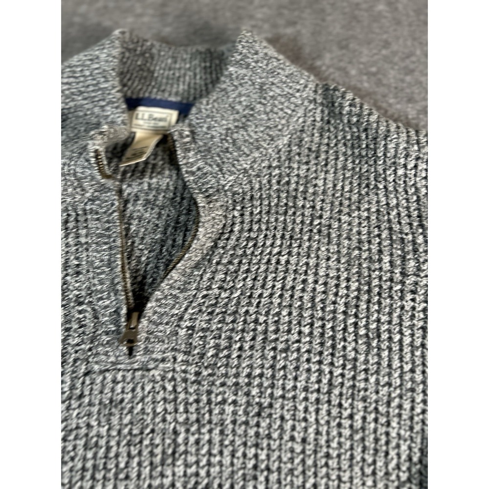 LL Bean Men's 2XLT Gray Heavy Knit 1/4 Zip Organic Cotton Sweater